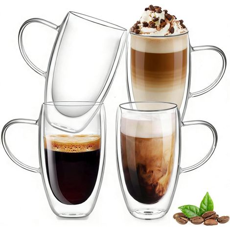 Lot de 4 verres à Latte Macchiato 450ml double paroi verre borosilicaté lavable au lave-vaisselle