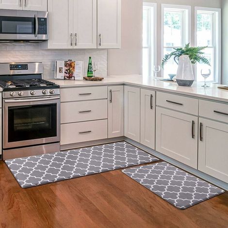 Tapis de CuisineTapis Cuisine Rembourré Anti-Fatigue Ergonomique Impaerméable et Antidérapante 2 Pièces Gris (1/5)