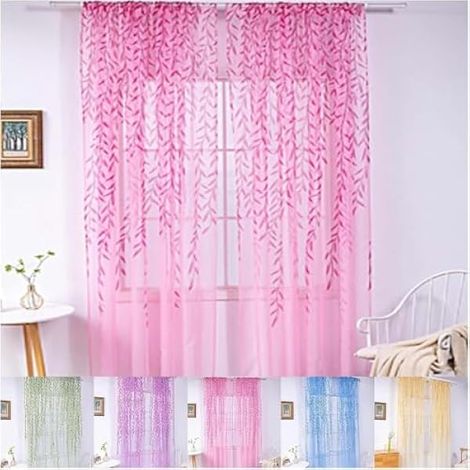 Rideaux en osier pleureur, voilages esthétiques en osier pleureur, rideaux en osier pour salon, 100 x 270 cm (rose) (1/4)