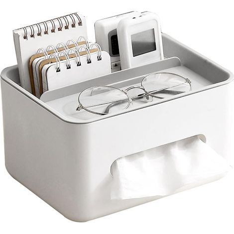 Boîte de rangement pour mouchoirs de bureau, couvercle multifonctionnel avec support pour téléphone, boîte de rangement pour mouchoirs de bureau. (1/5)