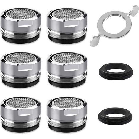 Mousseur Robinet M24, 6 Pièces Aerateur Robinet Economie Eau Avec Filtre en Acier Inoxydable et ABS, comprendre 8 joints et 1 clé à Mousseur chromée pour Robinet Lavabo de Salle de Bain et Cuis (1/4)