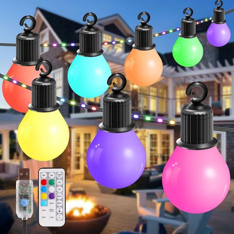 Guirlande lumineuse LED d'extérieur, 12,5m Guirlande lumineuse RGB avec Télécommande, 20 G40 100 Led Guirlandes lumineuses pour l'intérieur extérieur Noël Balcon Chambre Jardin Décoration (1/5)