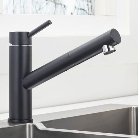 CCYKXA Black Kitchen Faucet with Sprayer, 360° Rotatable Pull-Out Sink Mixer Tap, Adjustable Hot and Cold Faucet in SS304 Stainless Steel (1/4)