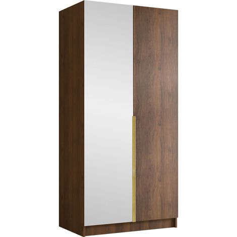 Armario Closico Staton II, Nogal + Dorado, 215x100x58cm, Puertas de armario: Con bisagras, Número de estantes: 0
