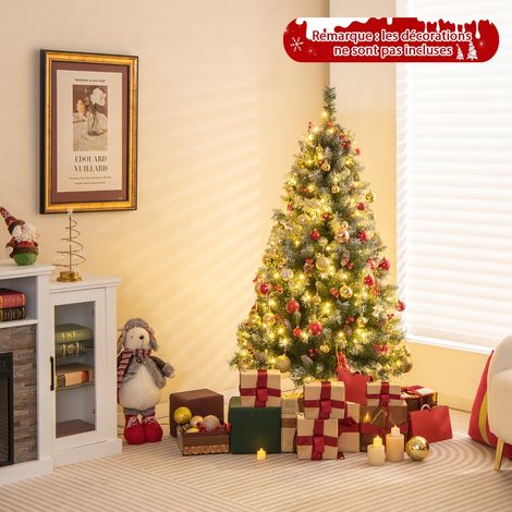 Arbre de Noël Artificiel Pré-Éclairé 150CM Charnière Pré-Décoré 450 Pointes 200 Lumières Led 8 Modes Pommes de Pin Baies Rouges CWXT8194 DESIGN IN (1/4)