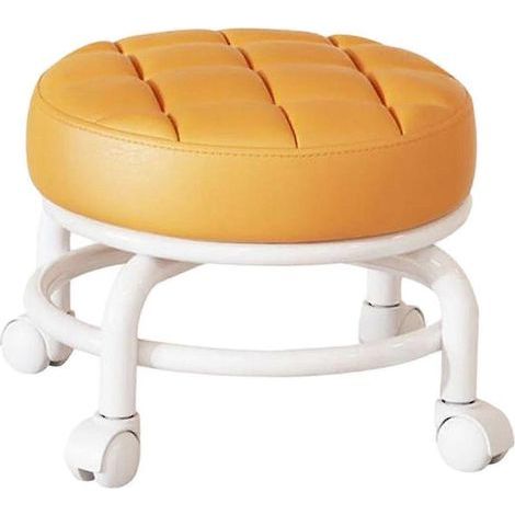 Tabouret roulant pivotant à 360° - Tabouret d'intérieur - Tabouret mobile silencieux avec poulie - Tabouret bas - Roulettes pivotantes universelles pour la cuisine et la maison - Orange (1/5)