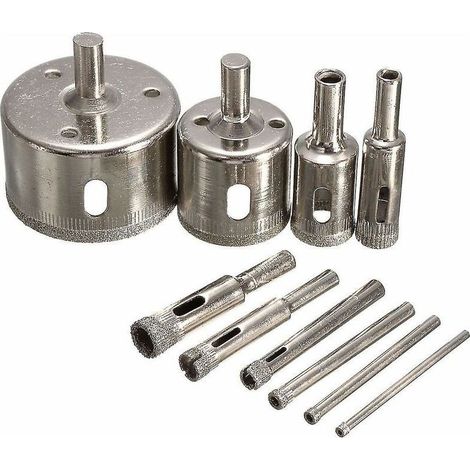 10pcs 3-50mm Diamond Hole Saw Drill Set 100 Grits Tile Glass Drill (1/4)