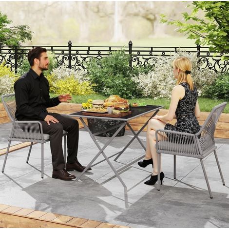 Chaises de jardin en rotin gris foncé, lot de 2 avec structure en acier, coussins 5 cm déhoussables, 57 x 61 x 84 cm (1/5)