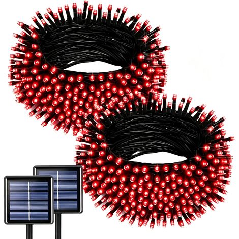 Juego de 2 guirnaldas de luces solares de Halloween de 7 m (23 pies) con 50 LED, 8 modos de iluminación, resistentes al agua, de color rojo, para decoración de jardines, entradas de vehículos, vallas  (1/5)