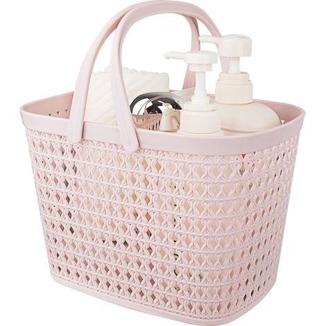 Portable Shower Caddy Basket Plastic Bath Tote with Handle Storage Organizer Bin for Bathroom, College Dorm, Pantry, Kitchen, 10.2 x 7.1 x 7.1 inch, Blue, Green, Pink,pink