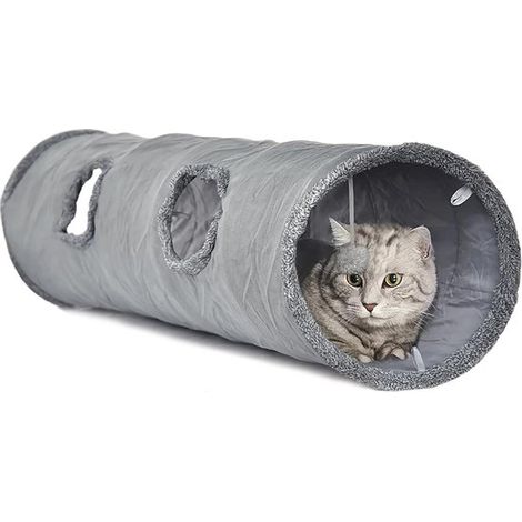 Túnel para gatos, 1 pasaje, 130x30 cm, Túnel de juego, Túnel para gatear, esconderse, entrenar y dormir, conejos y cachorros, Gris (1/5)