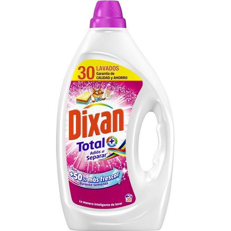 Dixan Addio Gel Separatore Total 3+1, Detergente liquido per bucato 30 lavaggi, sapone liquido per bucato de colore, pulizia, luminosità e freschezza. (1/2)