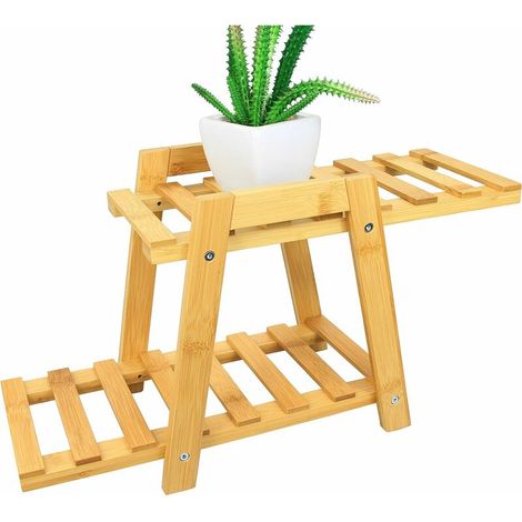 Natural Bamboo 2 Tier Plant Stand (1/5)