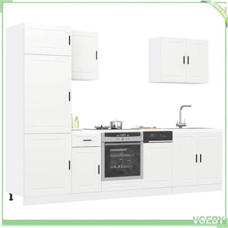 Ensemble de 7 meubles de cuisine - Porto - Blanc - Bois d'ingénierie résistant à l'humidité - Pieds réglables (1/5)