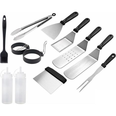 Ustensiles pour Plancha 12 Pièces Spatule pour Barbecue Acier Inoxydable Accessoire Plancha Kit Plancha pour Teppanyaki (1/5)