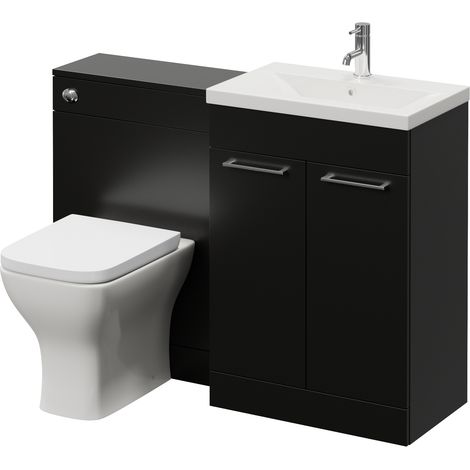 Napoli 390 Cento Matt Black 1200mm 2 Door Vanity Unit Toilet Suite with Glide Basin - 1200mm - Chrome 160mm HandleWith Kingston Toilet Pan and Seat