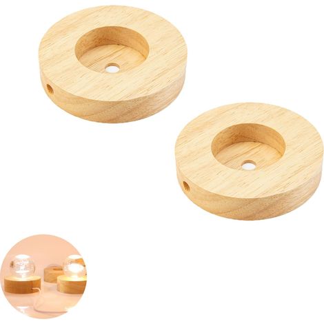 Lot de 2 bases de lampe de table de 12 virgule 9 cm en bois massif rond pour éclairage de bureau lumière de nuit lumière LED base de 120 x 120 x 20 mm (1/4)