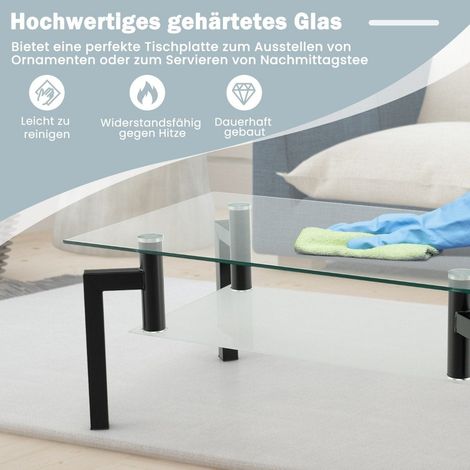 Couchtisch aus glas - 2 stufig gehartetes glas schwarzer rahmen