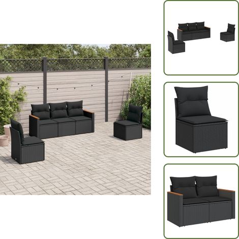 The Living Store 5-tlg. Garten-Sofagarnitur mit Kissen Schwarz Poly Rattan - Gartensofas - Outdoor-Möbel - Gartenmöbelset - Rattanmöbel - Polyrattan (1/5)