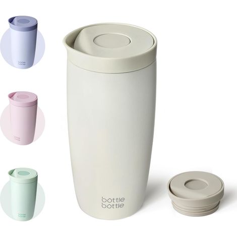 Tasse de voyage isotherme de 500 ml en acier inoxydable avec couvercle à bouton-poussoir, garde au froid et au chaud pendant 8 heures (gris) (1/5)