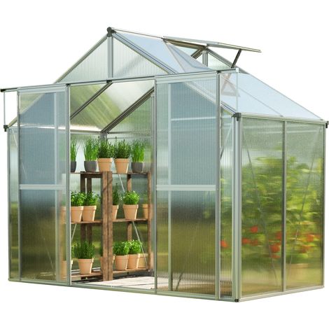 GFP Gewächshaus Topas 2 aus Alu 225x133 cm ca. 6 mm Doppelstegplatten mit Fundamentrahmen, automatischer Fensteröffner