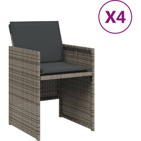 Chaises de jardin avec coussins lot de 4 Chaises d'extérieur gris résine tressée (1/5)