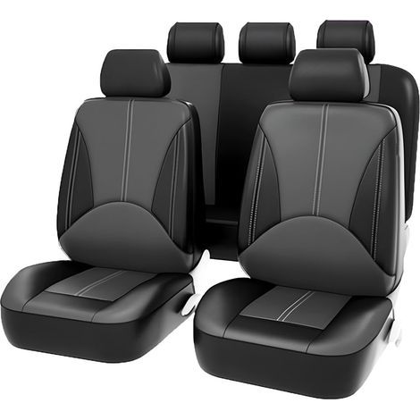 Housse de Siège Auto en Cuir - Protection Imperméable et Respirante pour Sièges Avant et Arrière (Noir Gris) (1/5)