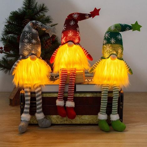 Lutin De Noel Decoration, GNOME De Noel Lumineux, Elfe De Noel Poupée Peluche, Decoration Noel Interieur LED Figurine Miniature Lot De 3 pour Chambre Table Cheminee Fenetre (1/5)