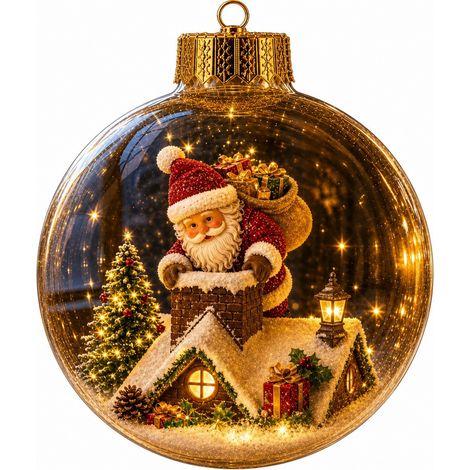 Boule à neige lumineuse 3D en acrylique transparent, décoration de Noël avec scène intérieure illuminée, à suspendre au sapin pour les fêtes de fin d'année (1/5)