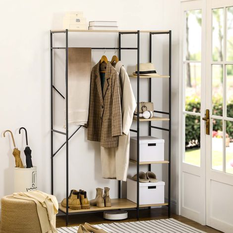 Penderie en métal design industriel, 4 tablettes + barre, taille 100 x 46 x 170,5 cm