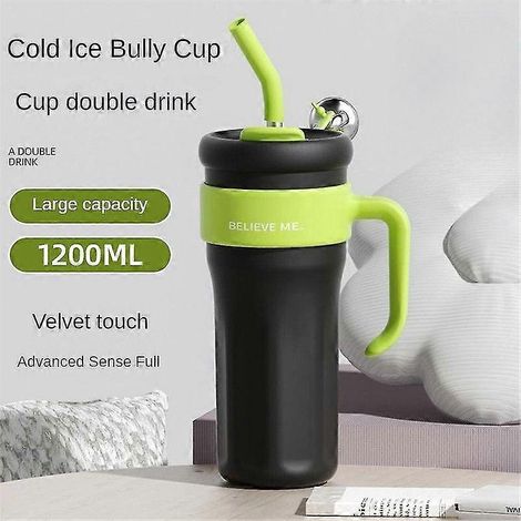 Gobelet isotherme grande capacité avec anse en paille, en acier inoxydable de haute qualité. (1/5)