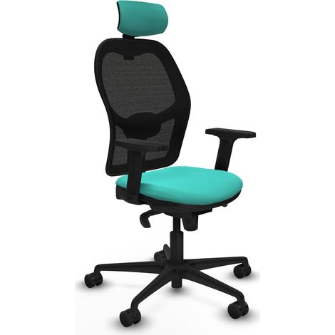 Jorquera sincro malla negra similpiel turquesa brazos 2D base nailon cabecero 2D ruedas 65mm nailon (1/5)