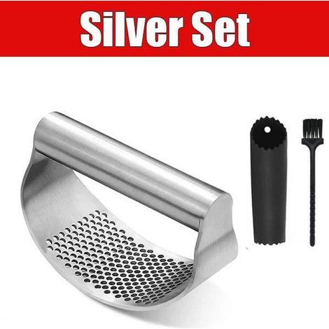 Hachoir manuel,Gar1995souhaits Rocker Acier inoxydable Gar1995Crusher,Lavable au lave-vaisselle,Rust Verde - 3pcs Silver Set