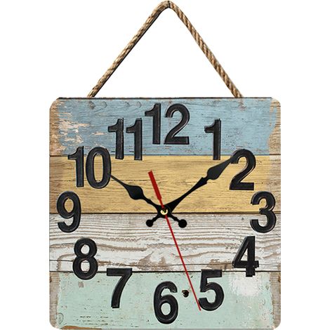 Horloge Murale Bois - 25 cm Carrée - Style Rétro Champêtre - Silencieuse - Pour Salon Cuisine Bureau Chambre - 1 Pièce (1/5)