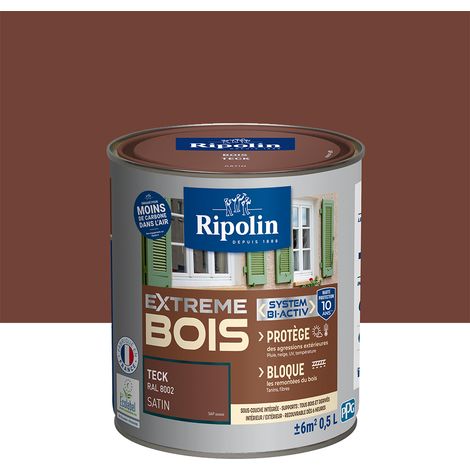 Peinture pour Bois Intérieur et Extérieur - Satin - 0,5L - Teck RAL 8002 - Ripolin (1/5)