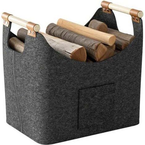 Panier bûches feutre 53x30x40cm - Rangement bois - Maison/jardin - Pliable, gris foncé, pour bois chauffage - Propriétaires (1/4)