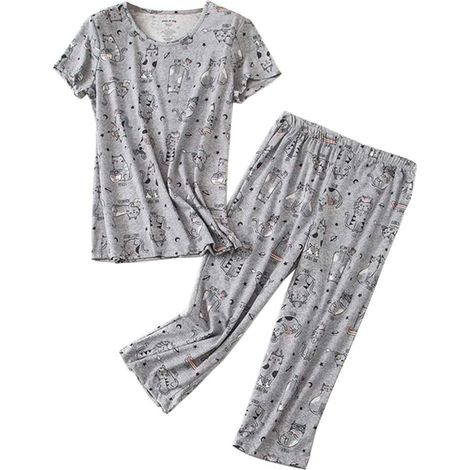 Ensembles de pyjamas pour femmes : hauts en coton et pantalons capri, pyjamas mignons (1/5)