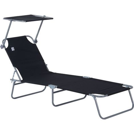 Klappbarer Gartenliegestuhl mit Sonnenschutz – 187 x 58 x 36 cm, schwarz – Ideal für Terrasse und Balkon (1/5)