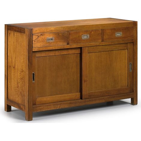 Buffet en bois massif de Mindy 2 portes coulissantes 3 tiroirs Orka 120cm (1/5)