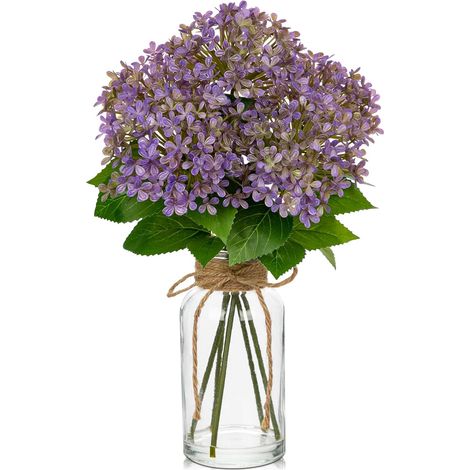 Fiori Artificiali Ortensia Vaso Decorativo 25 cm Viola (1/5)