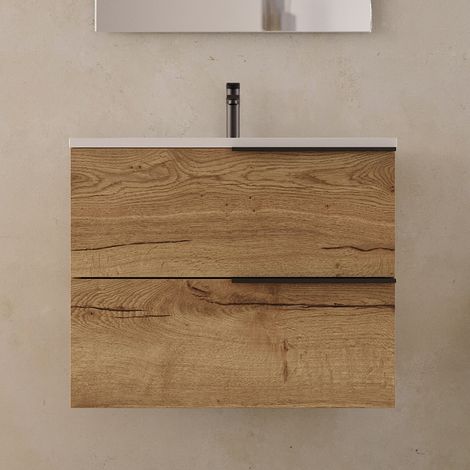 Meuble de salle de bain 60cm - 2 tiroirs - sans miroir - roble (chêne clair) - KING (1/5)