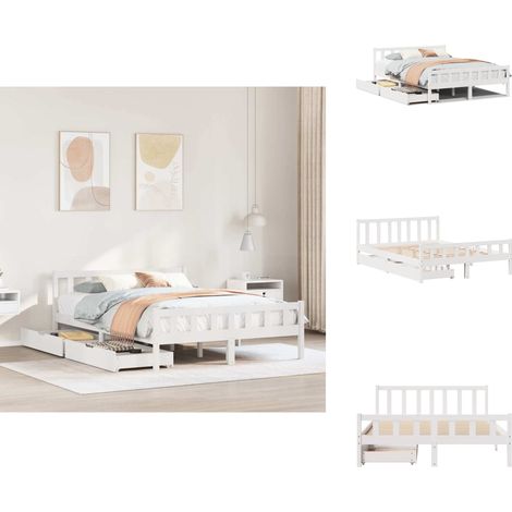 Cadre de lit sans matelas blanc 160x200 cm bois de pin massif - Cadre De Lit - Cadres De Lit - Sommier - Meuble De Chambre À Coucher (1/5)