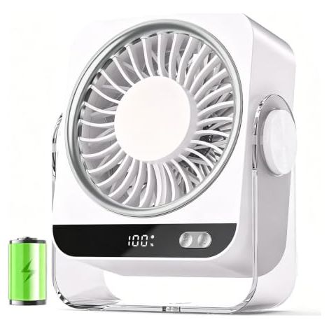 Ventilateur de Bureau, Ventilateur de Table Silencieux Rechargeable par USB 4000mAh, 5 Vitesses, Mini Ventilateur Portable Rotation à 180° pour Bureau, Maison, Extérieur (1/4)