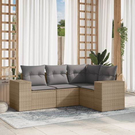 vidaXL GartenmöbelSet mit Kissen 4 Teile beige geflochtene Kunststoffe (1/5)