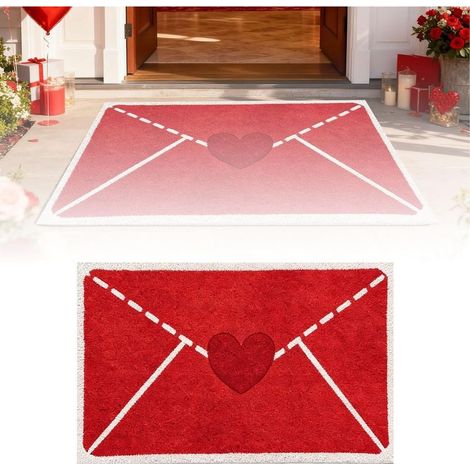 Paillasson rouge en forme de cœur pour l'extérieur en fibre de coco artificielle avec dos en caoutchouc antidérapant (rouge, 50 x 80 cm) (1/5)