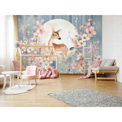 Fototapete Reh Blumen, für Kinderzimmer, 150 x 105 cm – Komplettset inkl. Kleister & Anleitung (1/5)