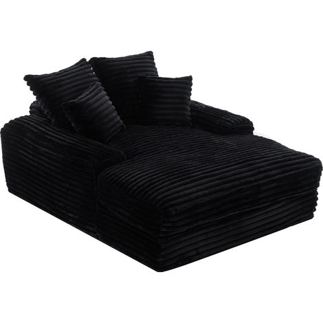 Chaise longue en velours côtelé avec mousse mémoire, 135x165x58 cm, 4 coussins amovibles, noir (1/5)