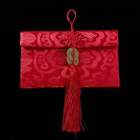 Poche rouge - Tissu coton brodé main avec pampilles - Pour mariage et célébration - 18 x 11 cm - 2 unités (1/3)