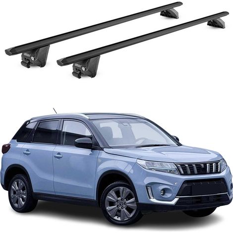 OMAC Barres de toit aluminium certifiées TÜV pour Suzuki Vitara IV 2015-2025 – Pour rails de toit intégrés – Rainure en T – Charge max 100 kg – 2 antivols Noir (1/4)