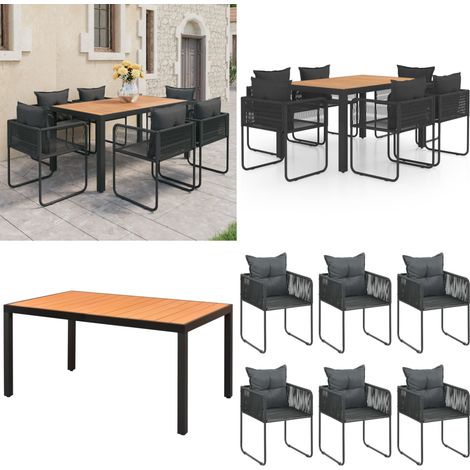 7-tlg. Garten-Essgruppe PVC Rattan Schwarz und Braun - Gartenmöbel - Terrassenset (1/5)